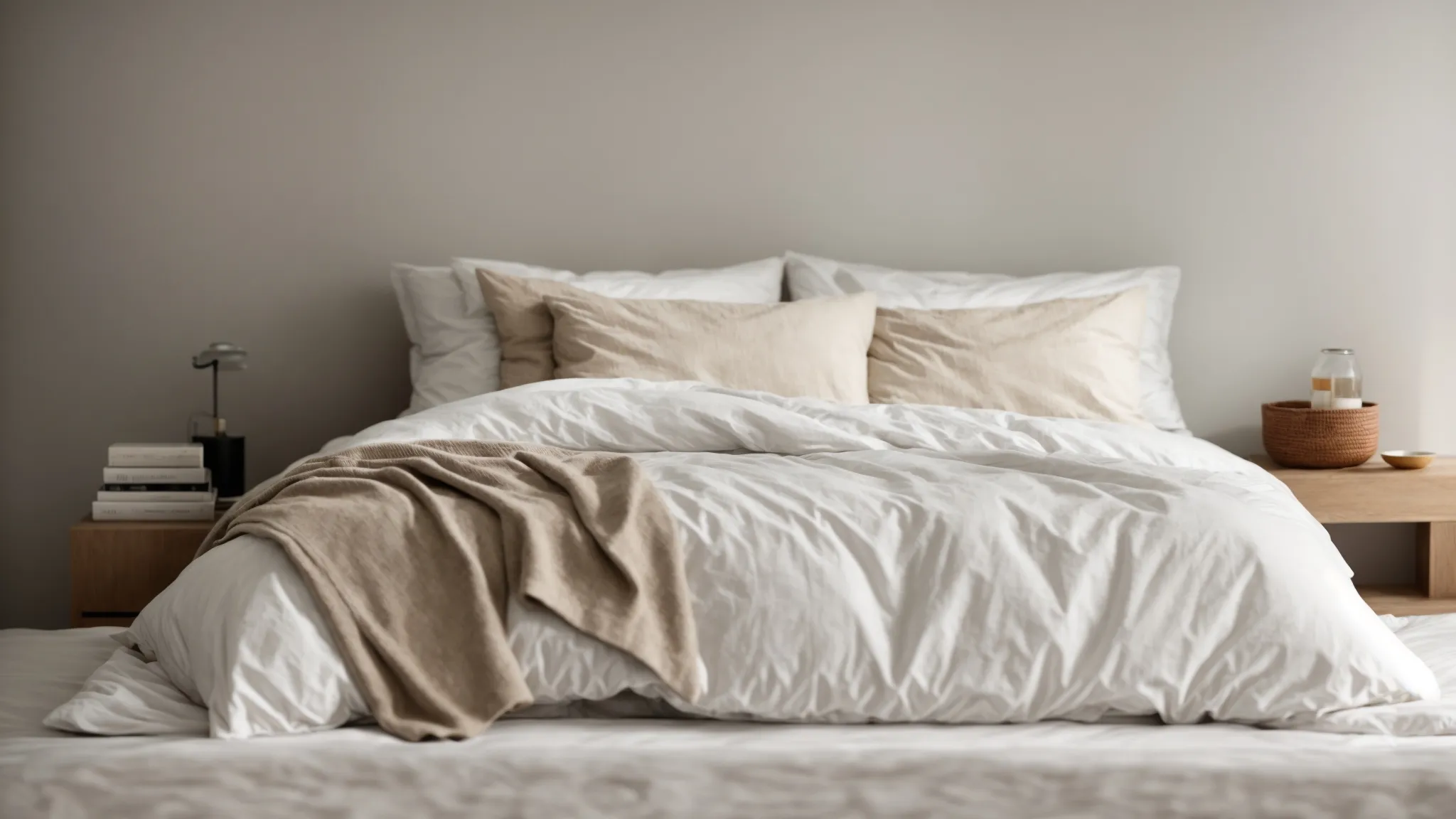 a neatly made bed in a minimalist, softly-lit bedroom invites restful sleep.
